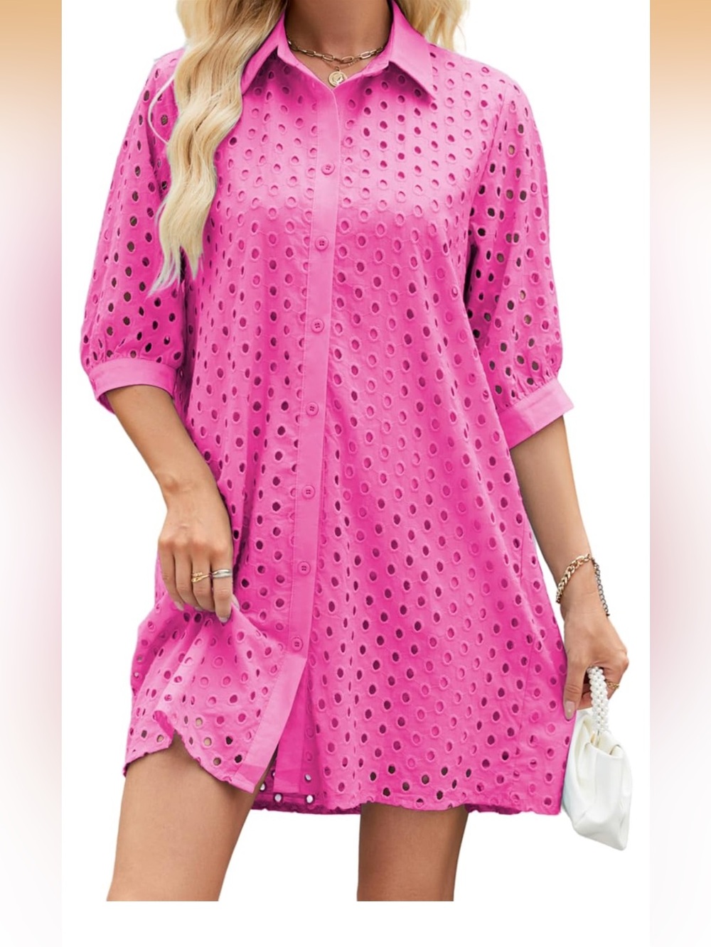 Bright Pink Eyelet Button-Front dress